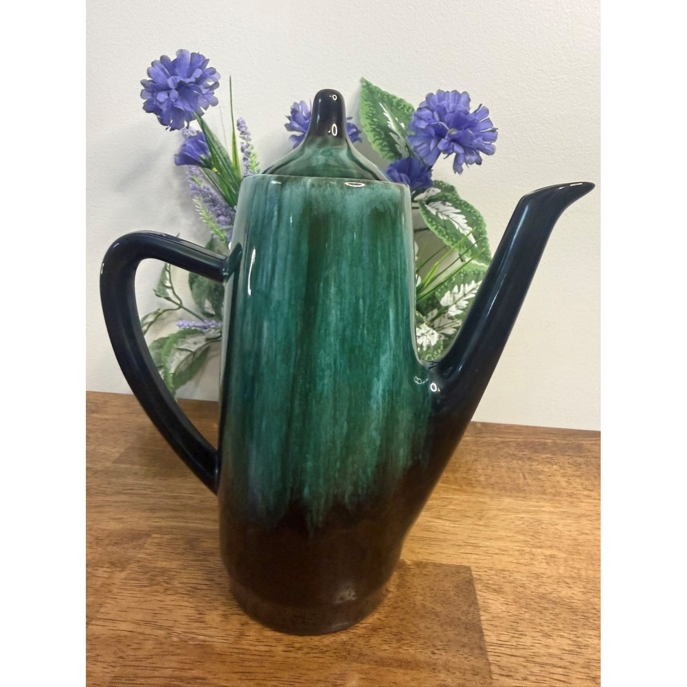 Vintage‎ Blue Mountain Pottery Coffee Pot Green Drip Glaze Canada Retro Dining